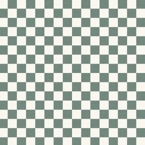 Micro Micro Scale // Celadon Green Linen Checkerboard on Eggshell White