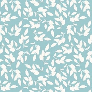 White Leaves on a Soft Blue Background