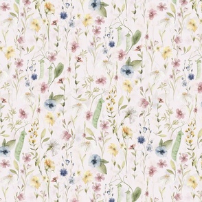 14" Lovely Wildflowers Meadow -  for home decor Baby Girl and nursery fabric perfect for kidsroom wallpaper,kids room - blush
