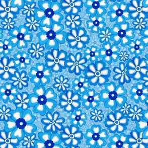 Busy Watercolor Flower Pattern in Blue
