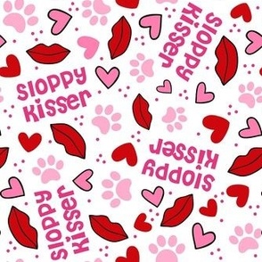 Medium Scale Sloppy Kisser Funny Dogs Paw Prints Lips and Hearts