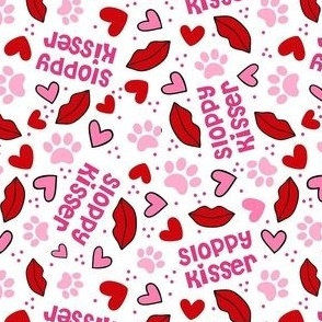 Small-Medium Scale Sloppy Kisser Funny Dogs Paw Prints Lips and Hearts