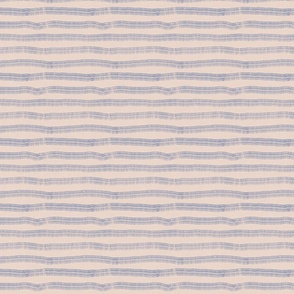 Medium scale multi line stripe pattern in blue on cream with vintage linen texture