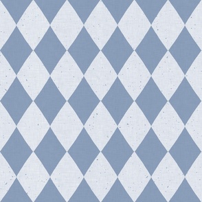 Classic diamond shape pattern in blue on a light blue background with a vintage linen texture