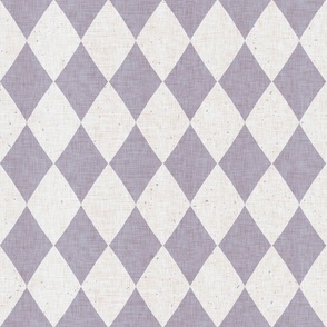 Classic diamond shape pattern in mauve on a cream background with a vintage linen texture