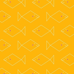 Happy square fish - white on yellow (small)