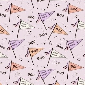 Boho Halloween Pennants Lavender Peach  - 4 x 4 scale