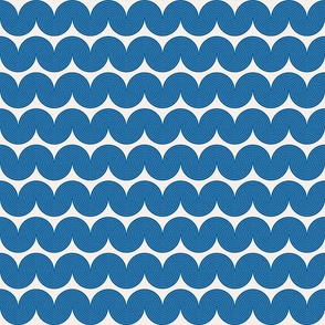 Mid Century Modern Geometric Waves - Blue and Ivory Shades / Medium