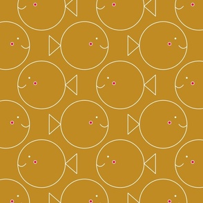 Happy big round fish - white on gold (small)