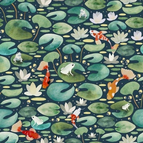 Pond at night - Koi fish in the pond L