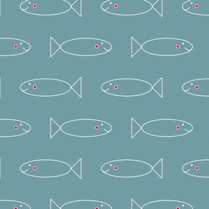 Happy long fish - white on greyblue (small)