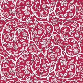 Saturated vine red cut paper floral pattern - Victorian and maximalist .