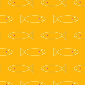 Happy long fish - white on yellow (small)