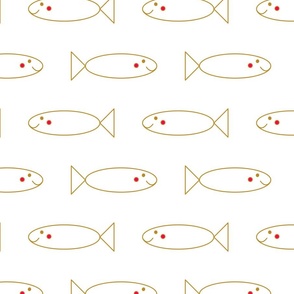 Happy long fish - gold on white (small)