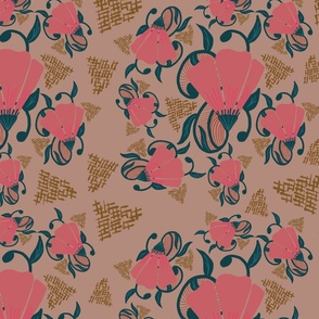 Pink Poppies Floral {Tan Background}