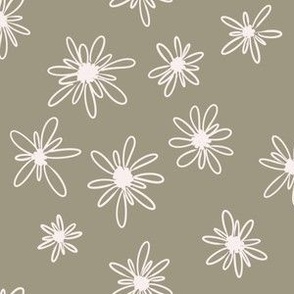 Loose Sketchy Daisies on Soothing Green