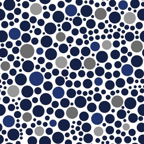Navy Blue Gray Polka Dots on White 