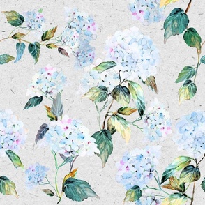 Large Pink Blue Grey Hydrangea Flowers / Watercolor / White Floral