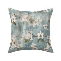 Cotton Blossom on Distressed Background  | Soft Aqua Blue