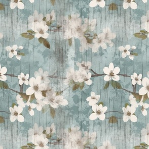 Cotton Blossom on Distressed Background  | Soft Aqua Blue