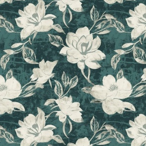 Gardenia Blossoms on Distressed Background  | Teal Emerald
