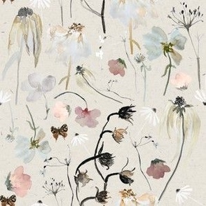 Thistles on beige / field flowers / watercolor / small