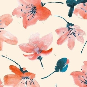 Navy and coral watercolor flowers 1