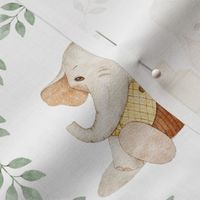 Sweet Elephant Nursery (white) Neutral Baby Elephant Fabric, New Baby Gender Neutral, Beige Green, large scale