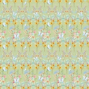 Spring Summer Floral Wildflowers Lime with Butterflies Horizontal Striped Pattern 4 SM