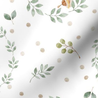 Sweet Elephant Nursery (white) Neutral Baby Elephant Fabric, New Baby Gender Neutral, Beige Green, large scale ROTATED
