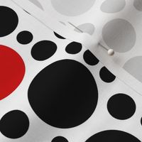 Red Black Gray Polka Dots on White 
