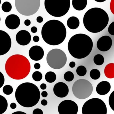 Red Black Gray Polka Dots on White 