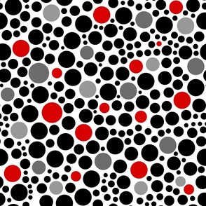 Red Black Gray Polka Dots on White 