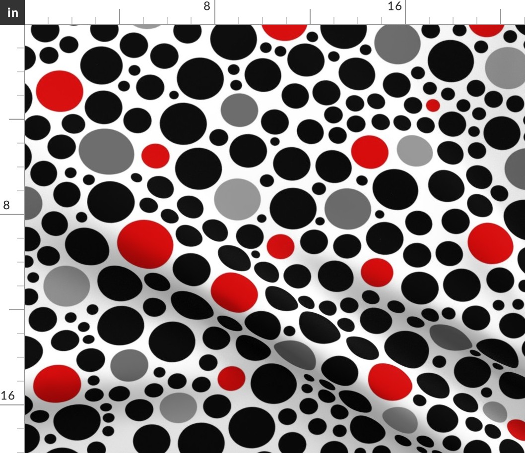 Red Black Gray Polka Dots on White 