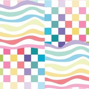 'Rainbow Twirl' Checkerboard and Stripe Pattern Clash