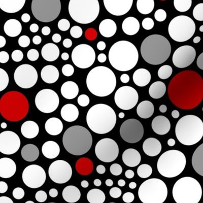 Red Gray White Polka Dots on Black 