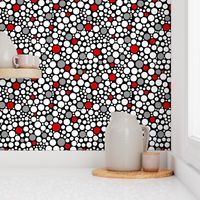 Red Gray White Polka Dots on Black 