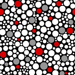 Red Gray White Polka Dots on Black 