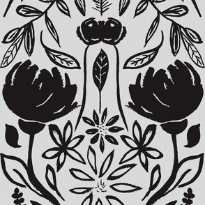 Handpainted Monochrome Florals Black And White Medium
