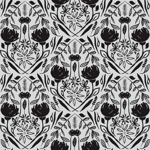 Hand Painted Monochrome Florals Black And White Small