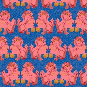 Foo Dogs pink on blue