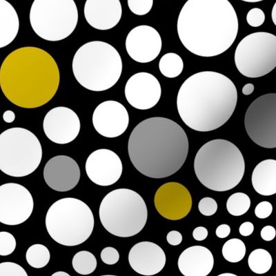 Yellow Gray White Polka Dots on Black 