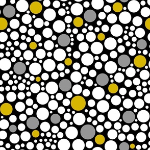 Yellow Gray White Polka Dots on Black 