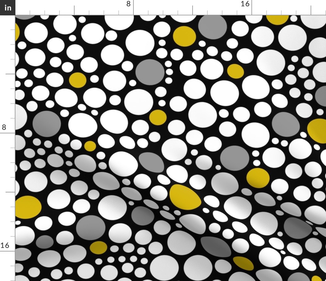 Yellow Gray White Polka Dots on Black 