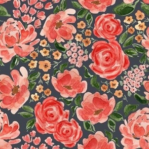 Medium - Alexa Florals - Navy - 8x8 fabric // 24x24 wallpaper