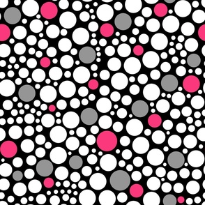 Pink Gray White Polka Dots on Black 