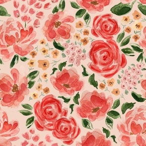 Large - Alexa Florals - Pale Pink - 10.5x10.5 fabric // 24x24 wallpaper