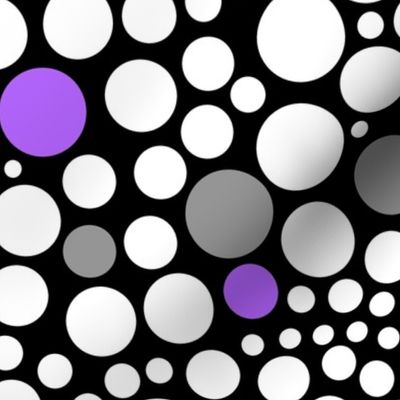 Purple Gray White Polka Dots on Black 