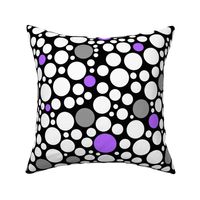 Purple Gray White Polka Dots on Black 