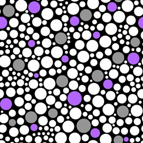 Purple Gray White Polka Dots on Black 